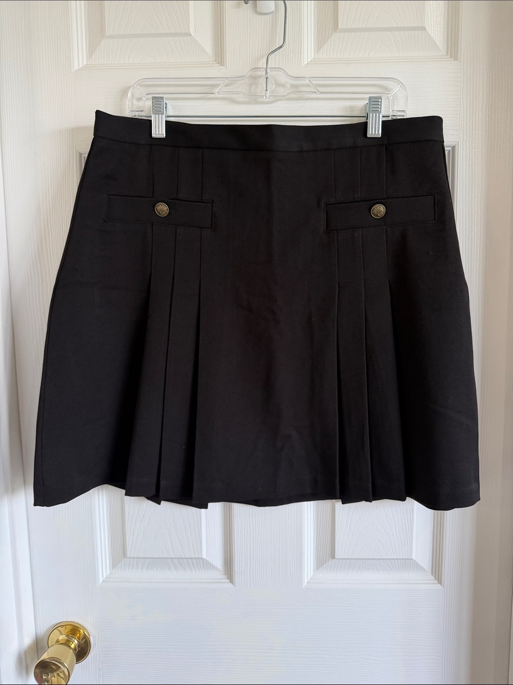 NWT LOFT Black A-Line Pleated Mini Skirt with Button Tabs